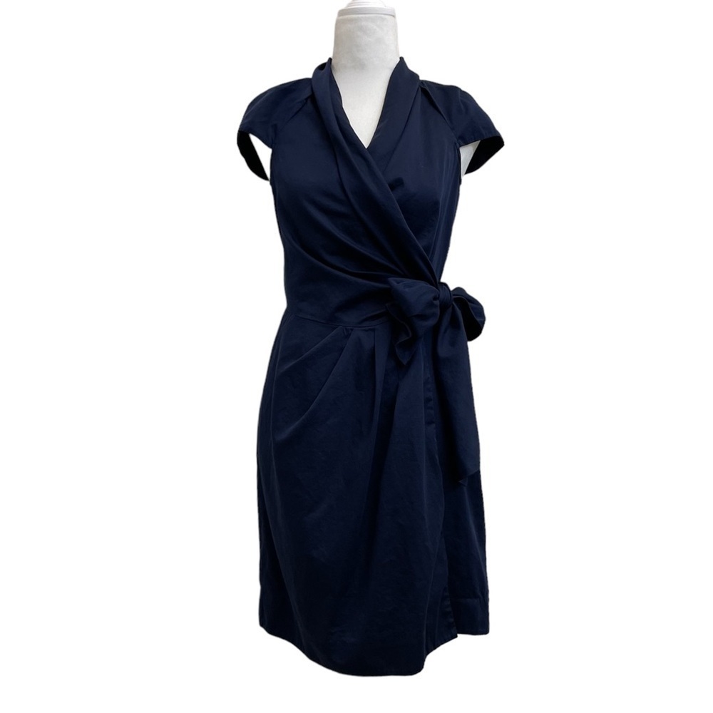 Diane von Furstenberg Vern 100% Cotton Navy Blue Wrap Dress